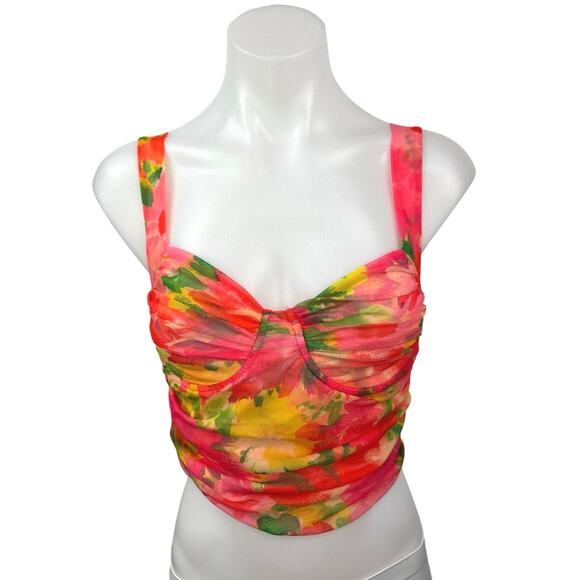 NWOT ZARA CROPPED FLORAL RUCHED Bustier Tank Top - S - Picture 2 of 8